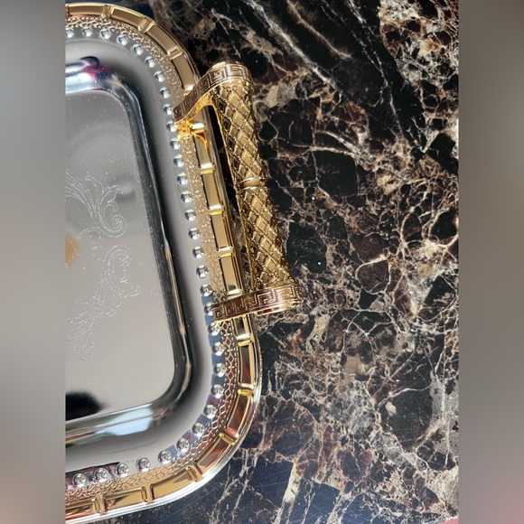 ARAB STYLE GOLDEN SERVING TRAY WITH HANDLES - Picture 4 of 6